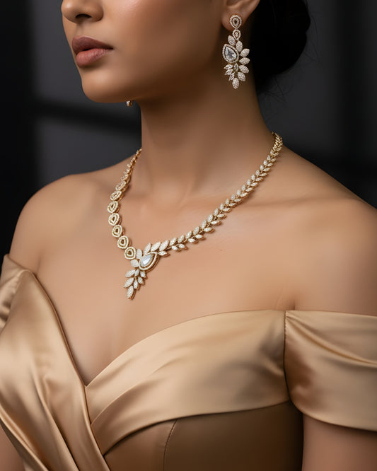 The Royal Teardrop Anti-Tarnish Necklace & Earrings Set 18k Gold Plated