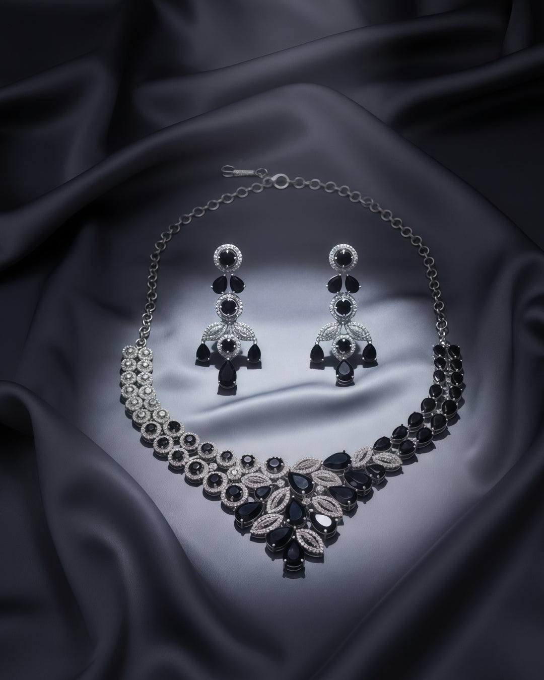 Grand Regal Sparkle Teardrop with Mangtika(Bindi) Rhodium Plated Cubic Zirconia (CZ) Choker Set