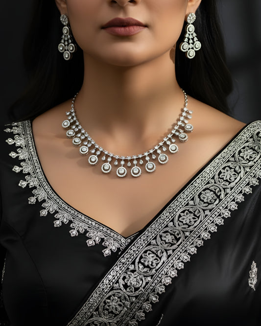 Aurora Solitaire Rhodium Plated Anti-Tarnish Cubic Zirconia (CZ) Choker Set