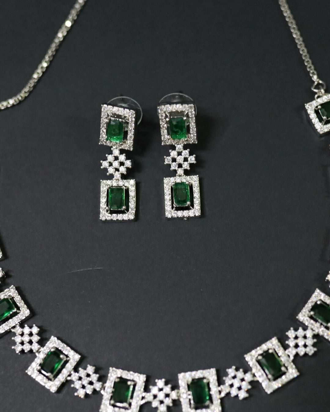 Square Shape Rhodium Plated Anti-Tarnish Cubic Zirconia (CZ) Necklace Set